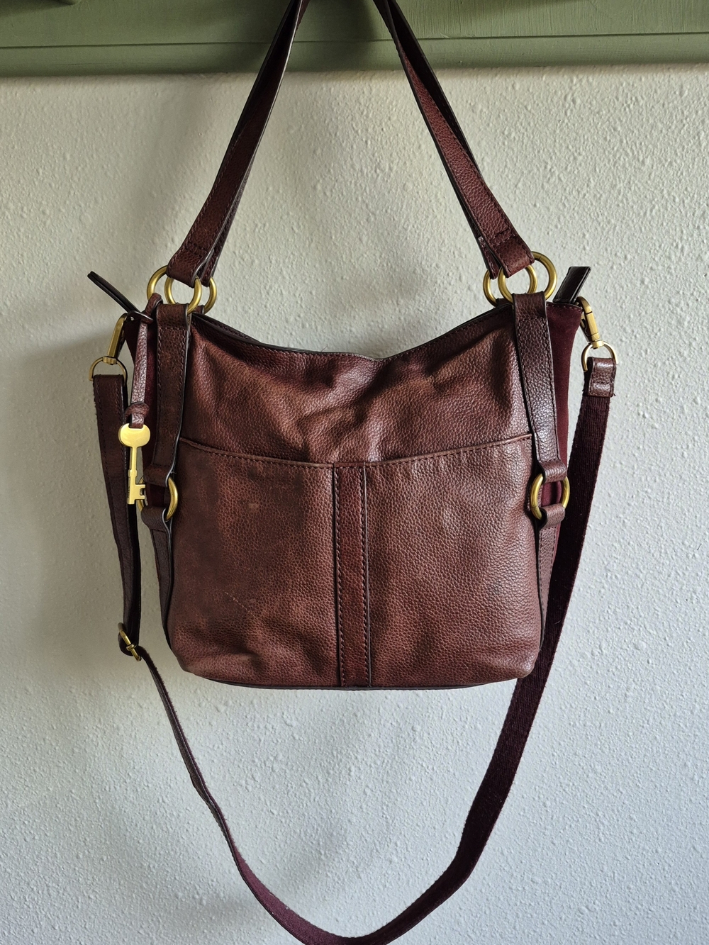 Fossil Sam Claret Red Burgundy Leather Suede Sides Shoulder Bag Crossbody - Picture 2 of 12